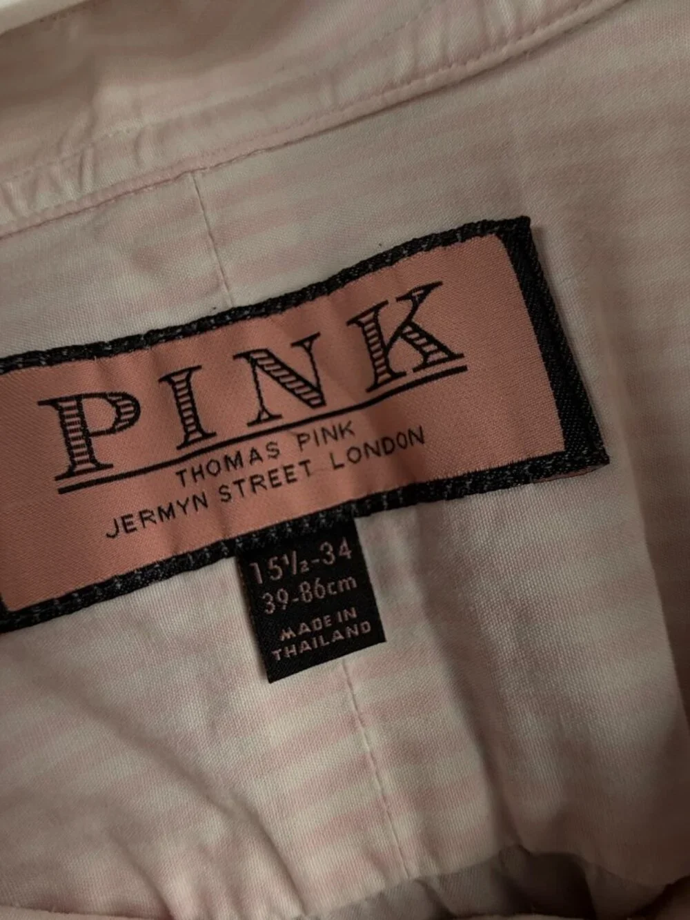 Thomas Pink Mens 15.5 34 Pink Striped Long Sleeve Button Up French Cuff